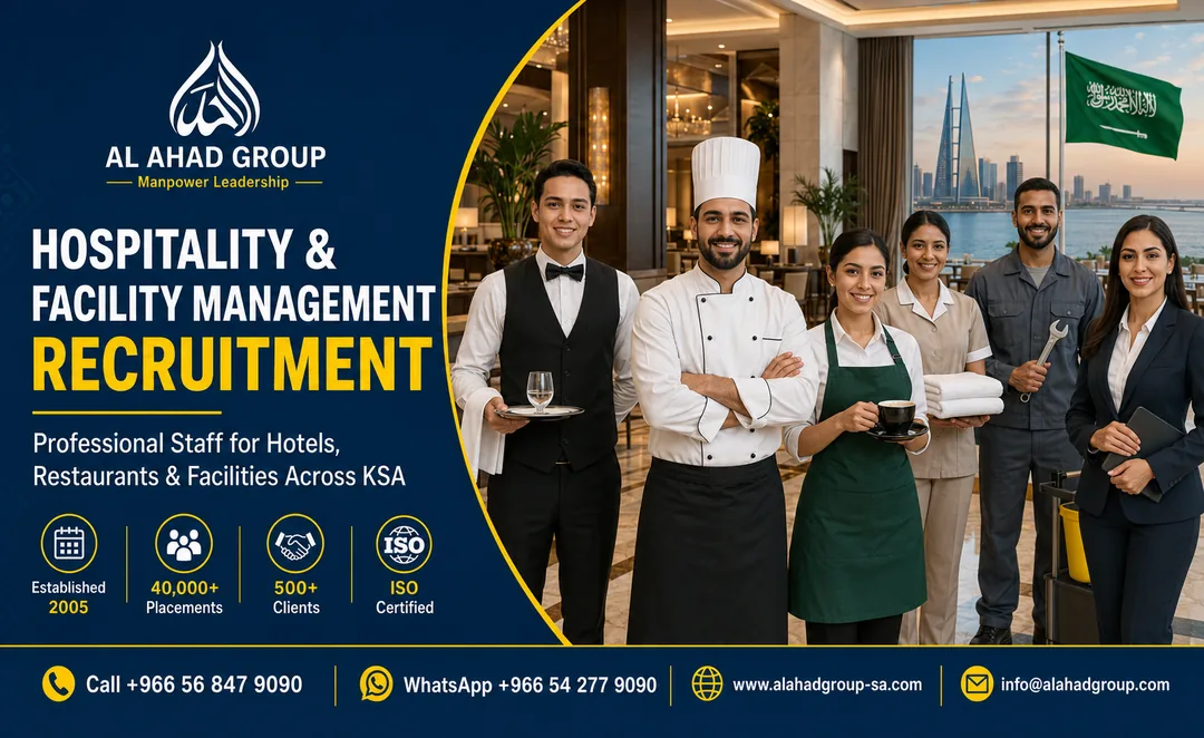 Hospitality staffing in Saudi Arabia for hotels, serviced apartments, restaurants and facility support teams.